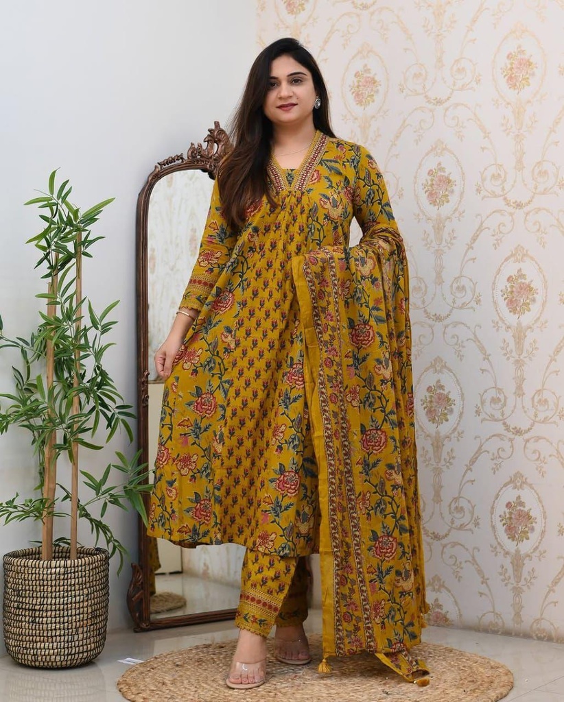 Hand Block Print Kurti, Pant and Dupatta Set