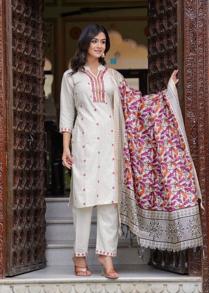 Beautiful Cotton Flex kurti with Pant and Khadi Silk Chanderi Digital Print Dupatta