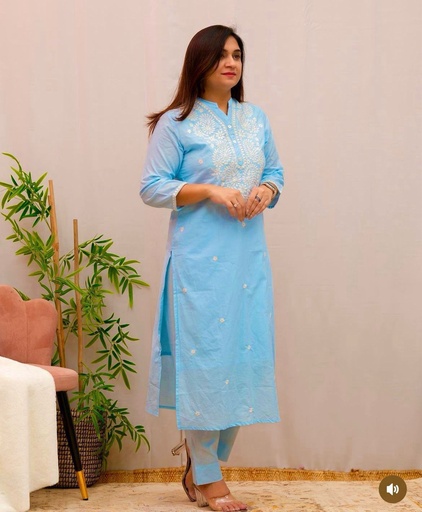 Fully Embroidered Printed Cotton Kurta with Pant set