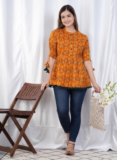 Beautiful Printed Top with Pumpum Lace work