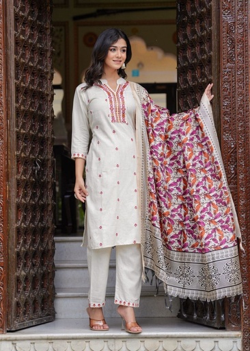 Beautiful Cotton Flex kurti with Pant and Khadi Silk Chanderi Digital Print Dupatta